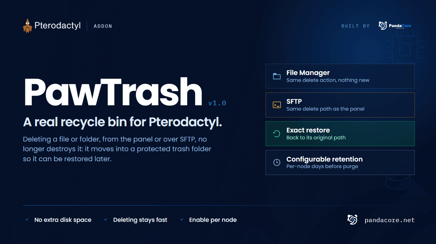 PawTrash - Recycle Bin for Pterodactyl v1